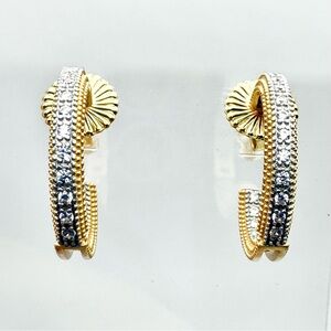 Freida Rothman Signature CZ Pave Matte Gold Sterling Silver Hoop Earrings